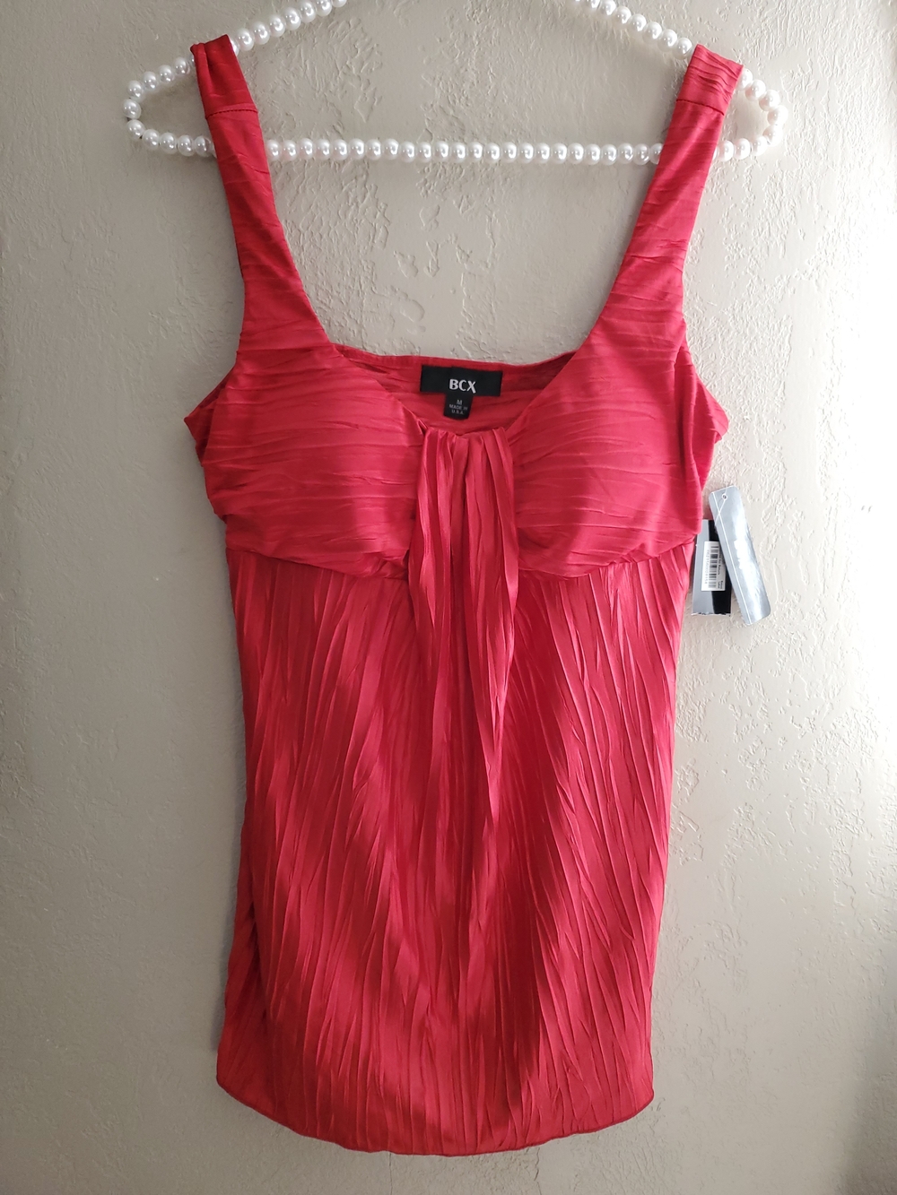 BCX Red Pleated Front-Tie Camisole Top